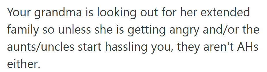 A calm voice in the chaos — Grandma’s heart was in the right place, even if her logic wandered.