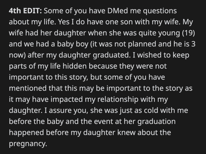 His stepdaughter has always been awful to him, both before and after the birth of OP's son with his wife