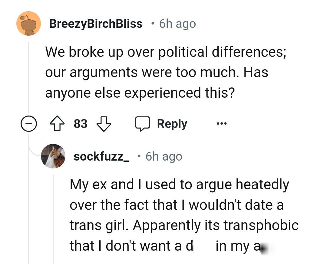 10. Breaking up over different political views