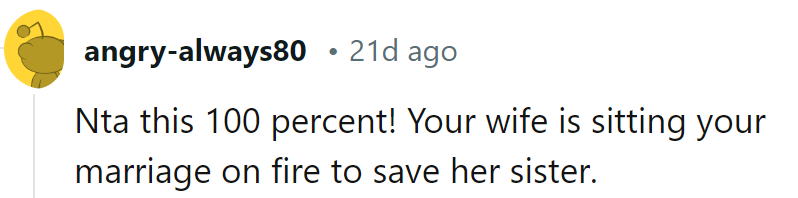 Saving sis shouldn't mean scorching the marriage!