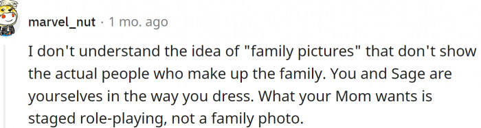 This is staged role-playing, not a family photo.