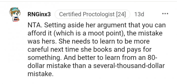 She needs to learn to be more careful next time