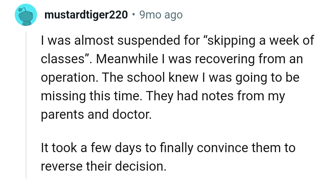 The school knew this Redditor would be missing