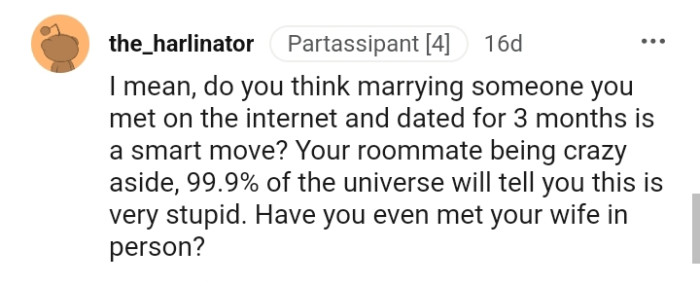 This Redditor wants to know if the OP has met his wife in person