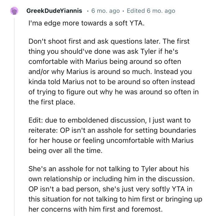 “I'ma edging more towards a soft YTA.     Don't shoot first and ask questions later.”