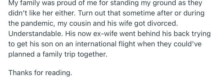 OP’s family is proud of them for standing their ground