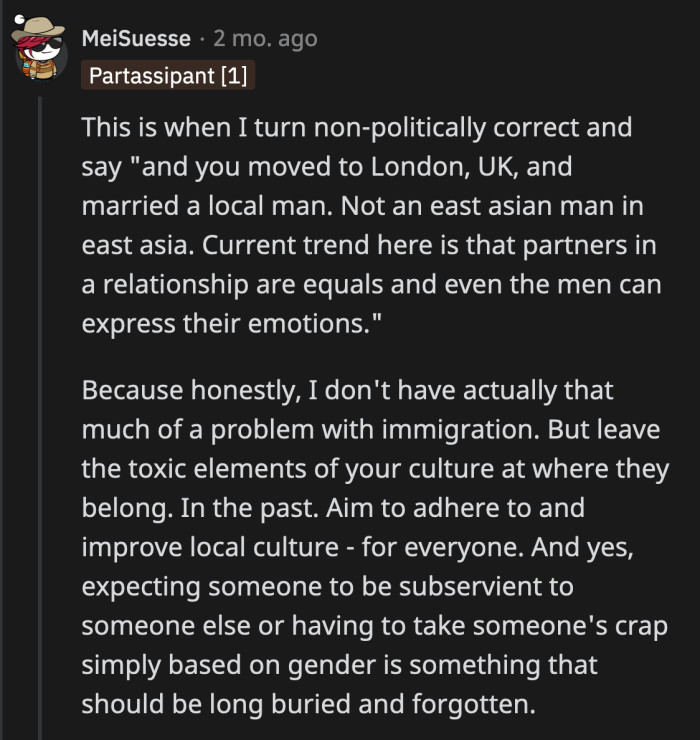 OP's Wife Is Not Really a Representative of the Whole Culture. The Home She Grew Up In, Maybe, but Definitely Not an Entire Culture.