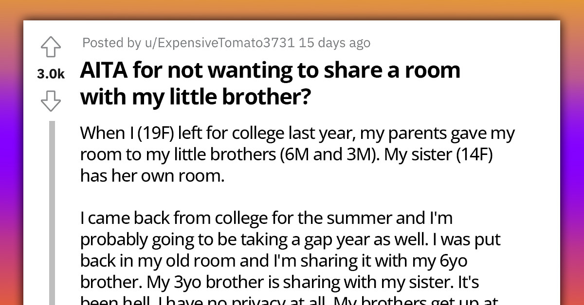 Redditor Asks If She Is A-Hole For Not Wanting To Share Her Room With A Younger Brother