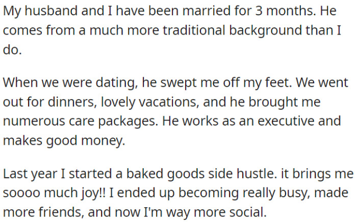 OP recently married, and she and her husband have different backgrounds