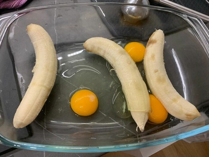 He Mixed Bananas And Eggs For A Pie