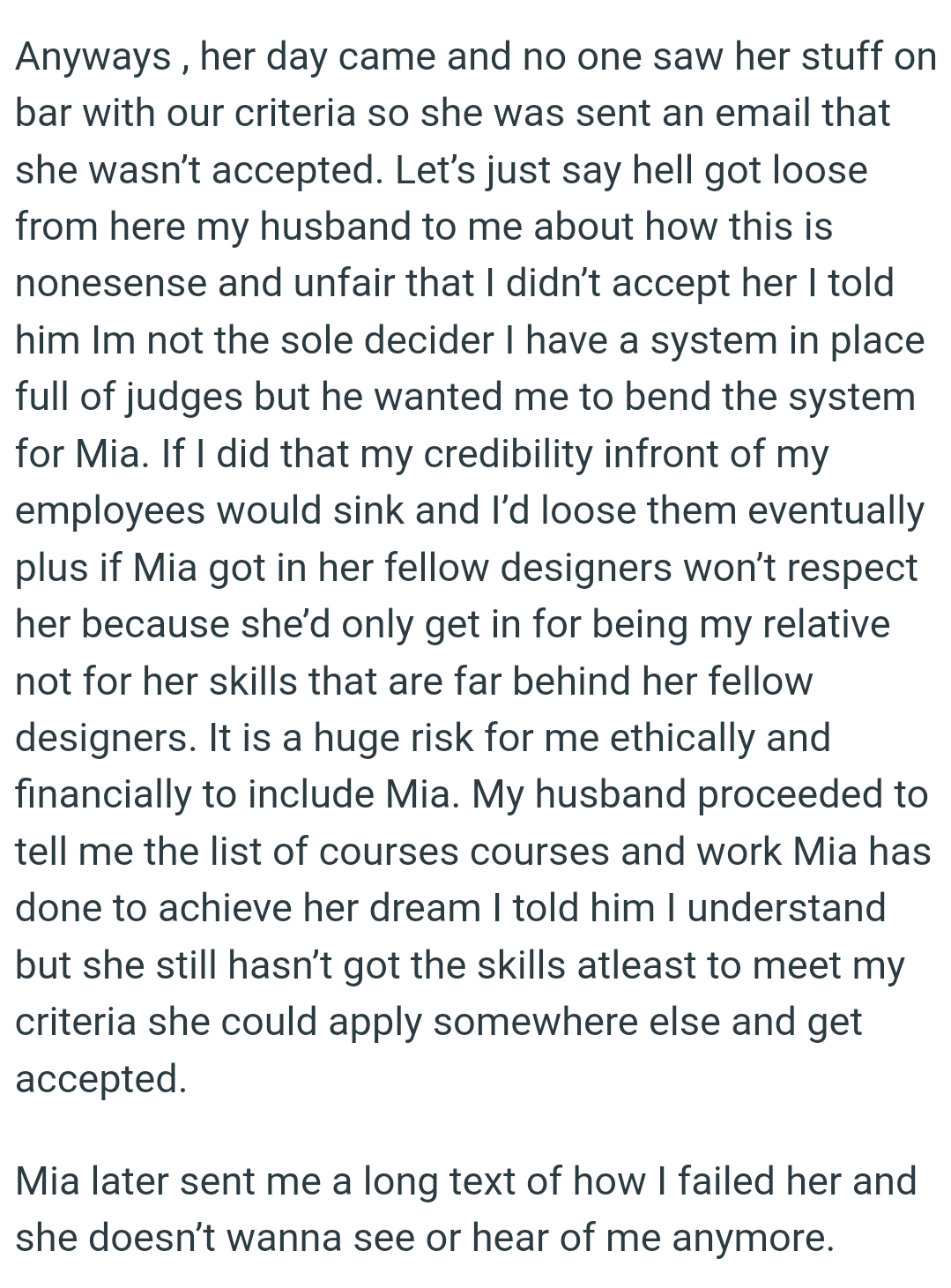 She still hasn’t got the skills at least to meet OP's criteria