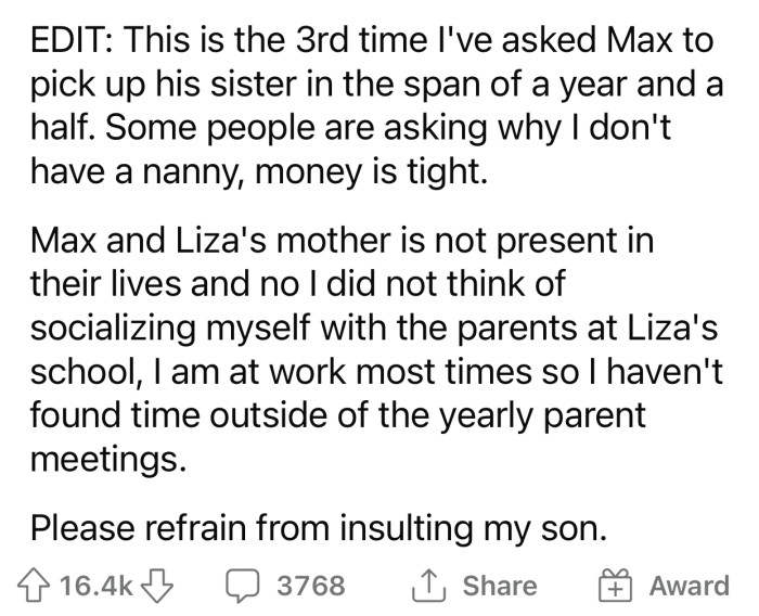 Op eventually modified the post to include an 'edit' with more context.