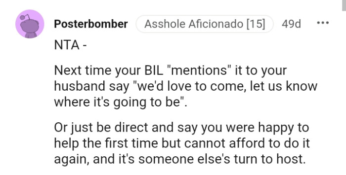 It is someone else's turn to host their baby shower since they did it the first time