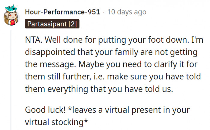 17. Hopefully, the family gets her point