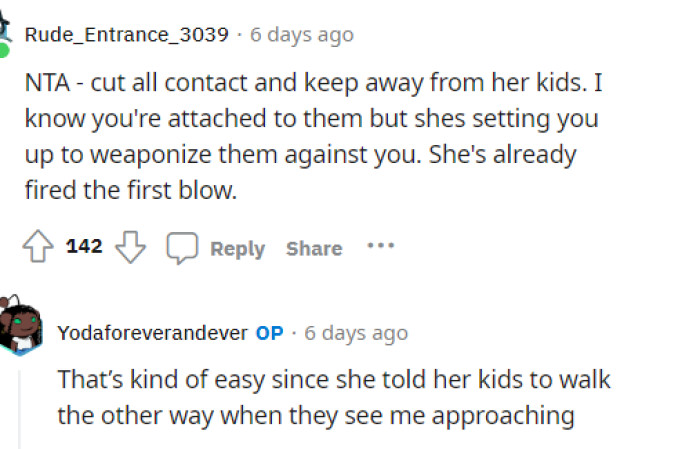 We definitely agree that she should cut all contact with her neighbor, and ultimately, it might be the best decision for both of them to keep things civil.