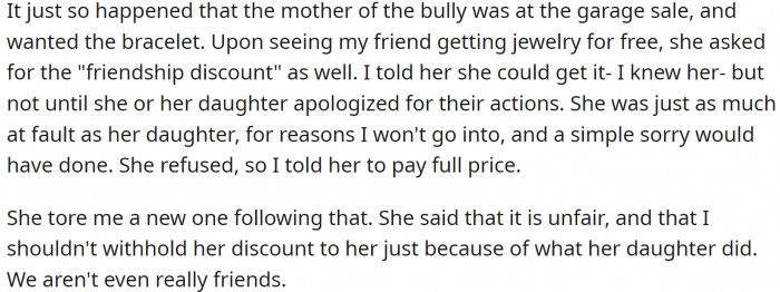 Mom of the bully was there