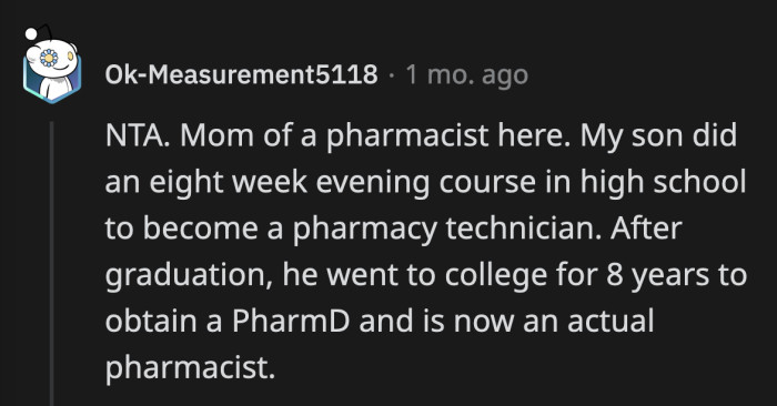 We can only imagine how vastly different their expertise is. Pharmacy techs are invaluable, but they are not pharmacists.