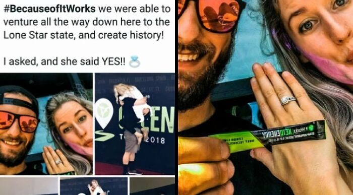 "He Proposed To Her At 'It Works' Event... Using Engagement Photos To Promote Your Product. Such A Class"