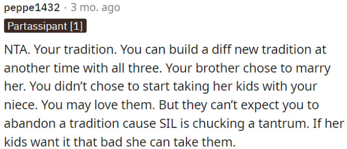 OP could create a new tradition with all family members, if possible.