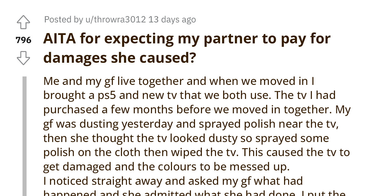 Redditor Asks If His Girlfriend Should Take Responsibility For Damaging Their Shared TV