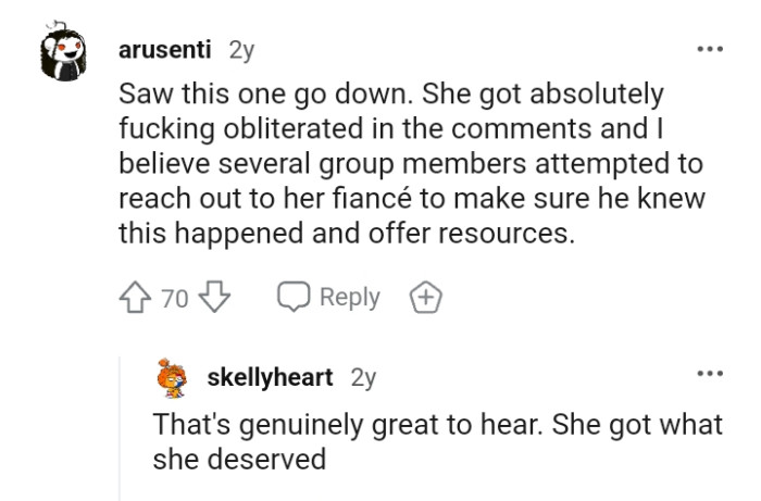 She got so obliterated in the comments, according to this Redditor