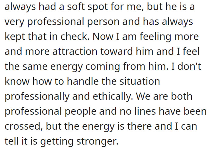 Soft spots and professional plots: feeling the energy rise with a coworker, wondering how to keep it professional and spicy.