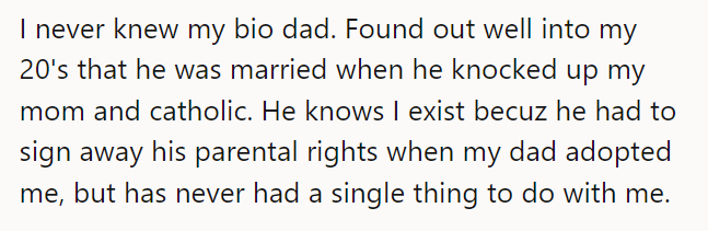 It feels like this person's personal experience definitely influenced how they responded to OP's situation.