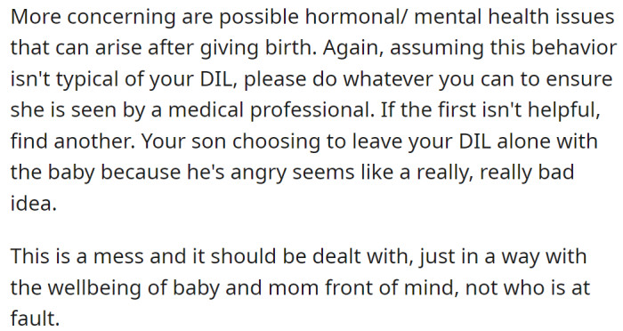 They also said the son should be more supportive of his wife; it doesn't matter whose fault it is