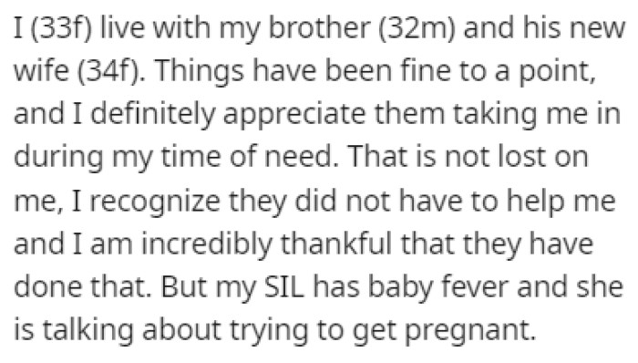 OP lives with her brother and new wife