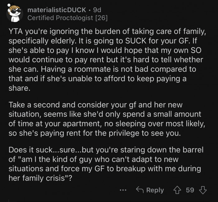 Having a roommate is not as bad as what OP wants to force his GF into.