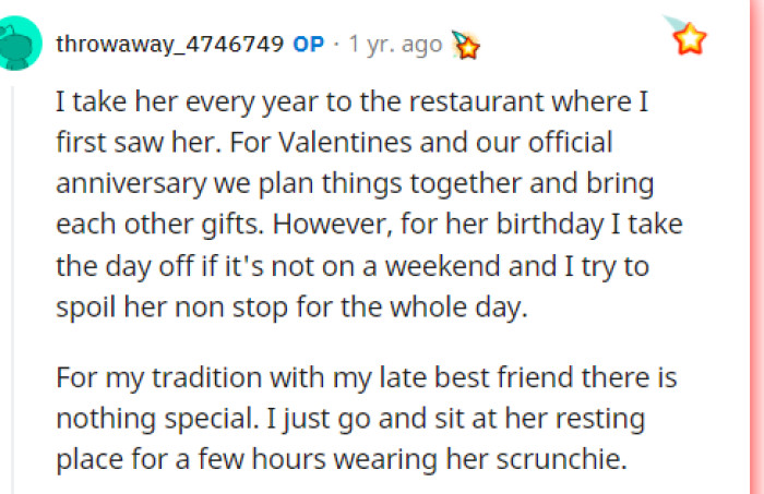 OP gives us some insight into their relationship as people start asking him if he does special things for her like he does for his best friend.