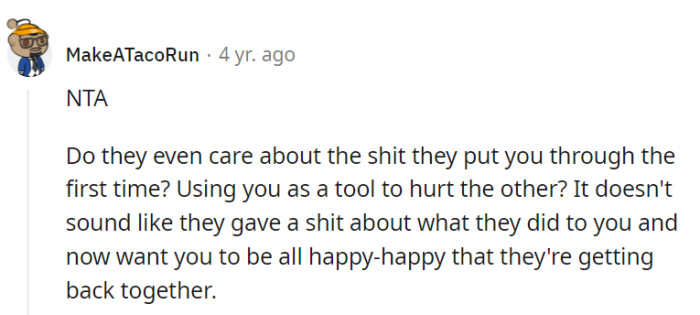 We can't just forget all that trauma! Right, OP?