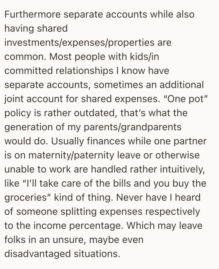 She shares that most relationships around her keep money mostly separate, which can create gaps when one partner earns far less.