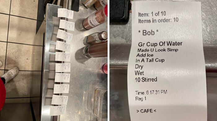 "Finished doing admin work, so I came up to check on the baristas, and I saw all these stickers lined up. I went to help them, but they were pranking me."