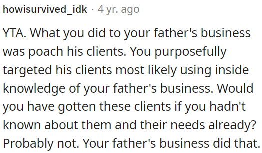 Without inside information, OP probably wouldn't have gained those clients.