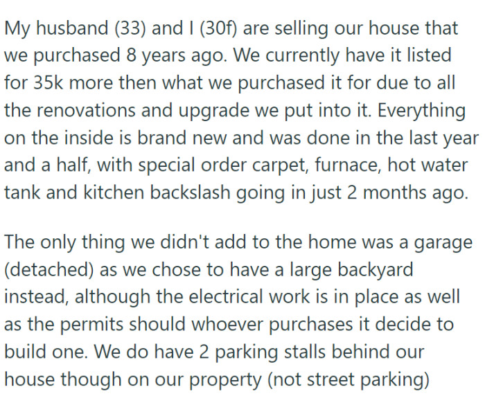 OP and her husband are selling the house