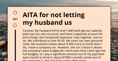 This Redditor Says Sharing Her Car With Her Husband Feels “Off,” And Now She’s Wondering If She’s Being Petty