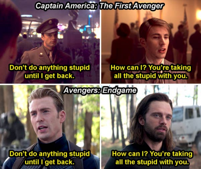 5. Steve and Bucky say goodbye in the same way (albeit reversed) in 'Avengers: Endgame' as they did in 'The First Avenger'