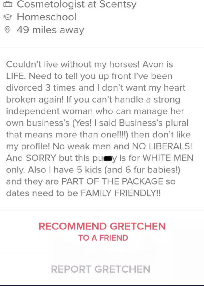Are you recommending Gretchen or reporting her profile?