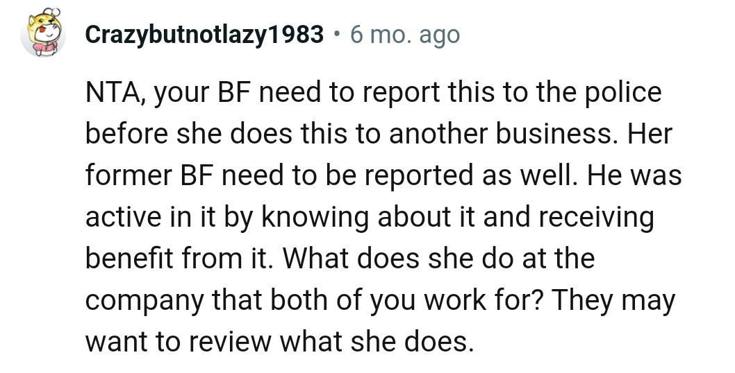 The company she works for might want to check her record