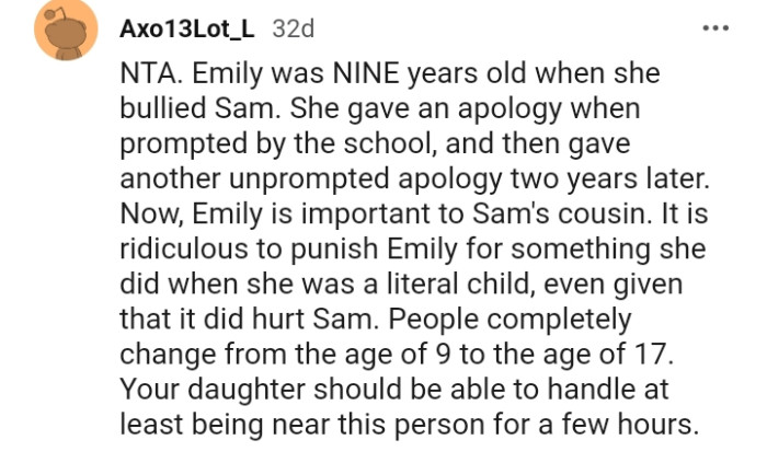 It's wrong to punish her for something she did when she was young and naïve.