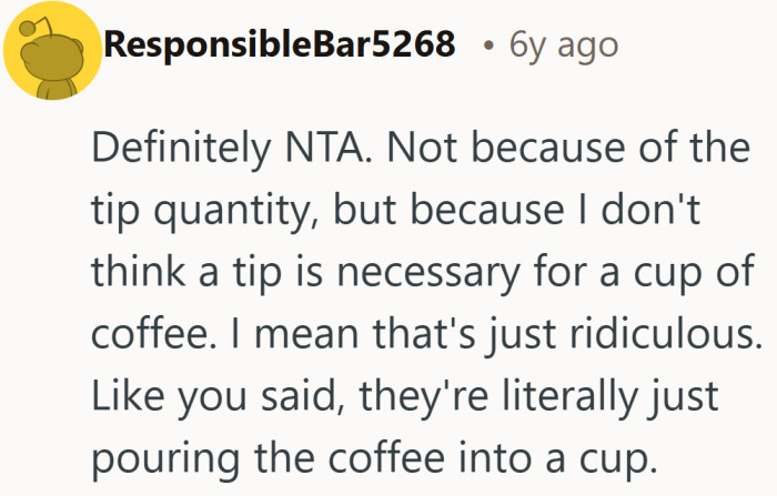 The argument centers on whether a basic pour should require anything extra.