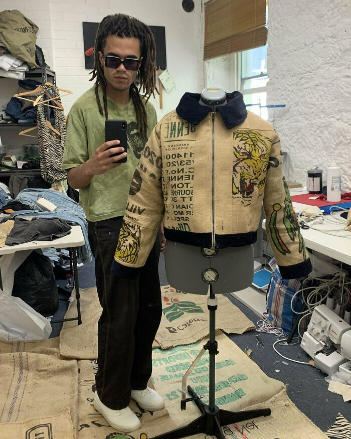 8. A jacket made from coffee bags