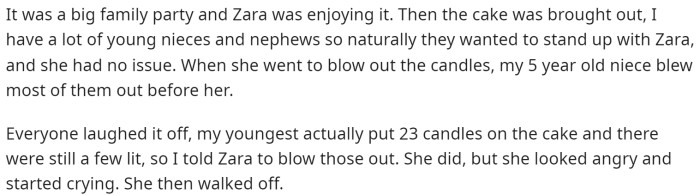 They wanted to have a party for his oldest because she's been going through some things, but the issue arose when her niece blew out her candles.
