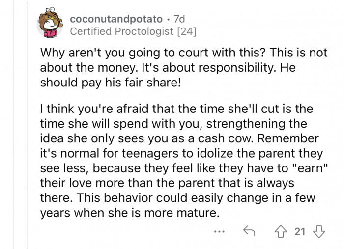 Op's ex should pay his fair share.