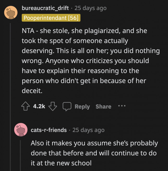 The fact is, after they've proven that Tia cheated once, the university can no longer trust her not to repeat her dishonesty. She lost her integrity.