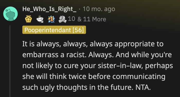 Don't waste your time feeling guilty for shaming a racist, OP