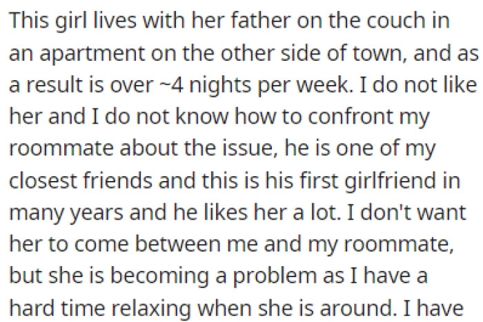 She spends around four nights a week in OP's house