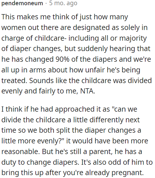 Both parents have a responsibility to change diapers.