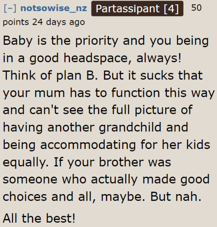 The mom needs to consider her pregnant daughter too.